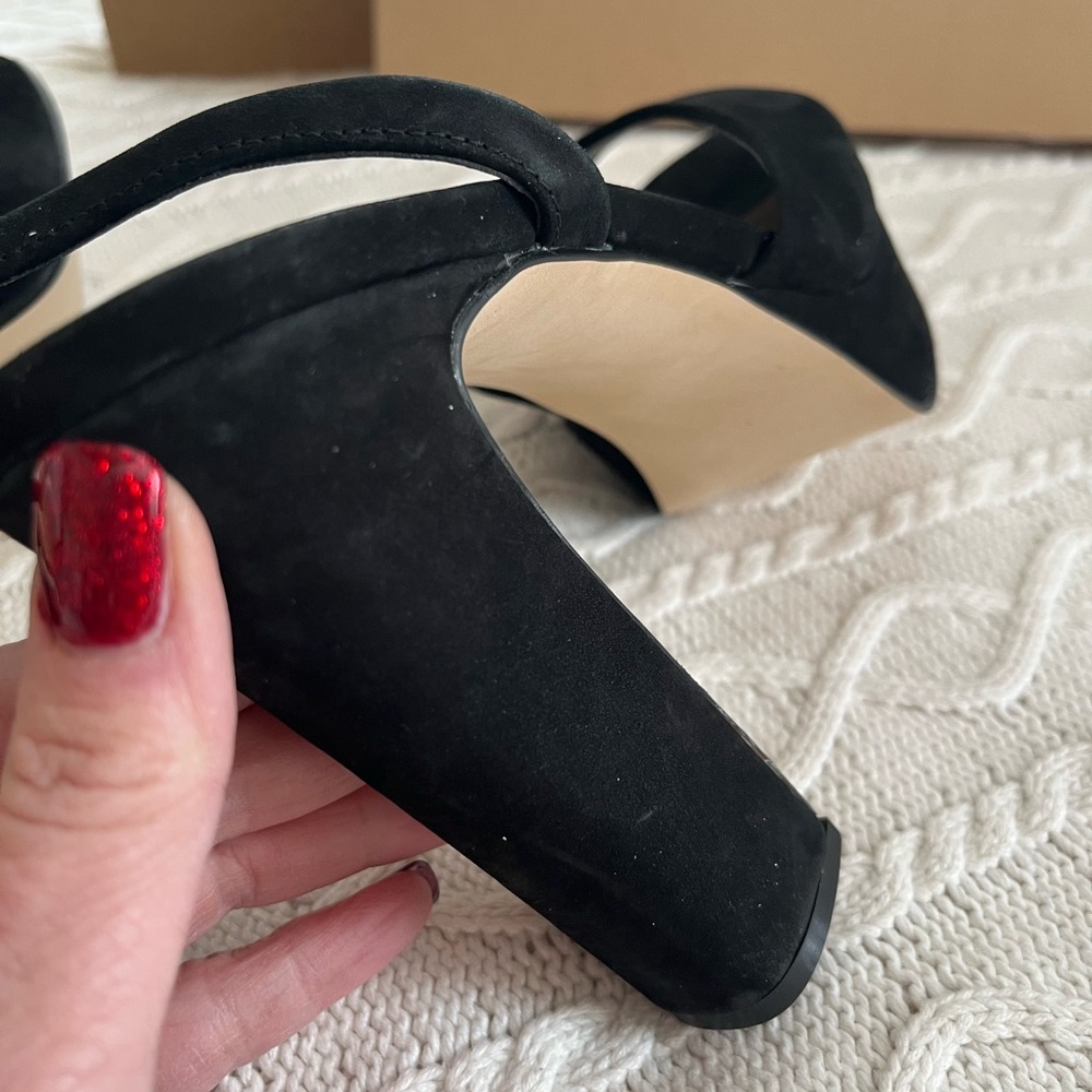 Steve Madden Black Suede Women's 5 inch  Heels Adjustable Ankle Sz 9 - Picture 5 of 16